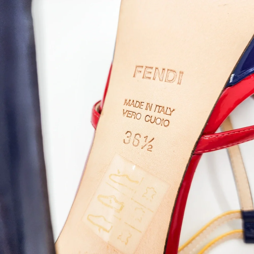 FENDI Navy Red Patent Leather T-Strap Platform Heels EU 36.5 - Picture 8 of 10